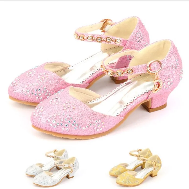 

ca02 2019 New big kids girl single shoes princess dance shoes hot drilling leather shoes