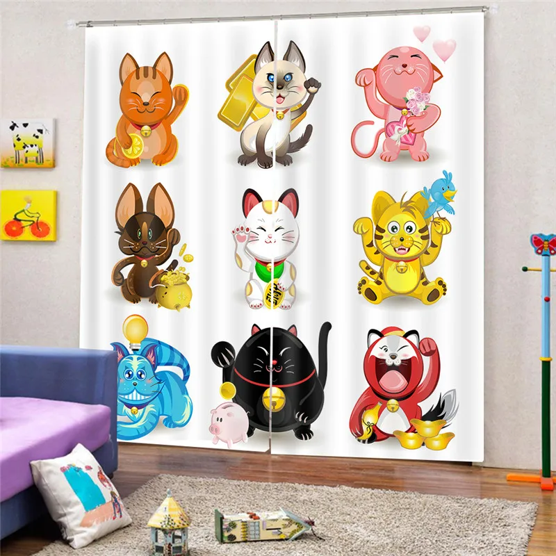 3D Digital Print Lucky Cat Modern blackout curtains for living room bedroom window cloth cortains Home Decor Draps AP19