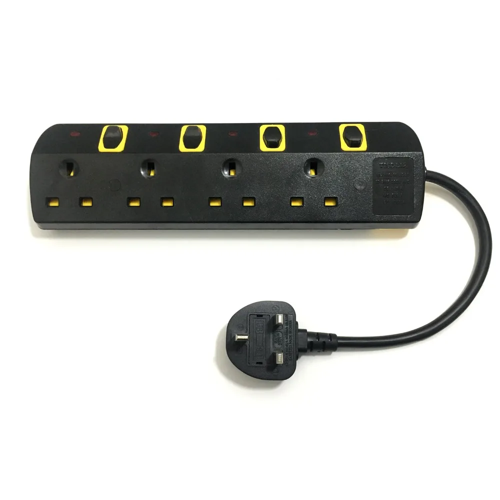 

TISDLIP Power Strip Socket Outlet Surge Protector Individually Controlled 4 Sockets Outlet Extension Port Plug 3250W/13A 2M