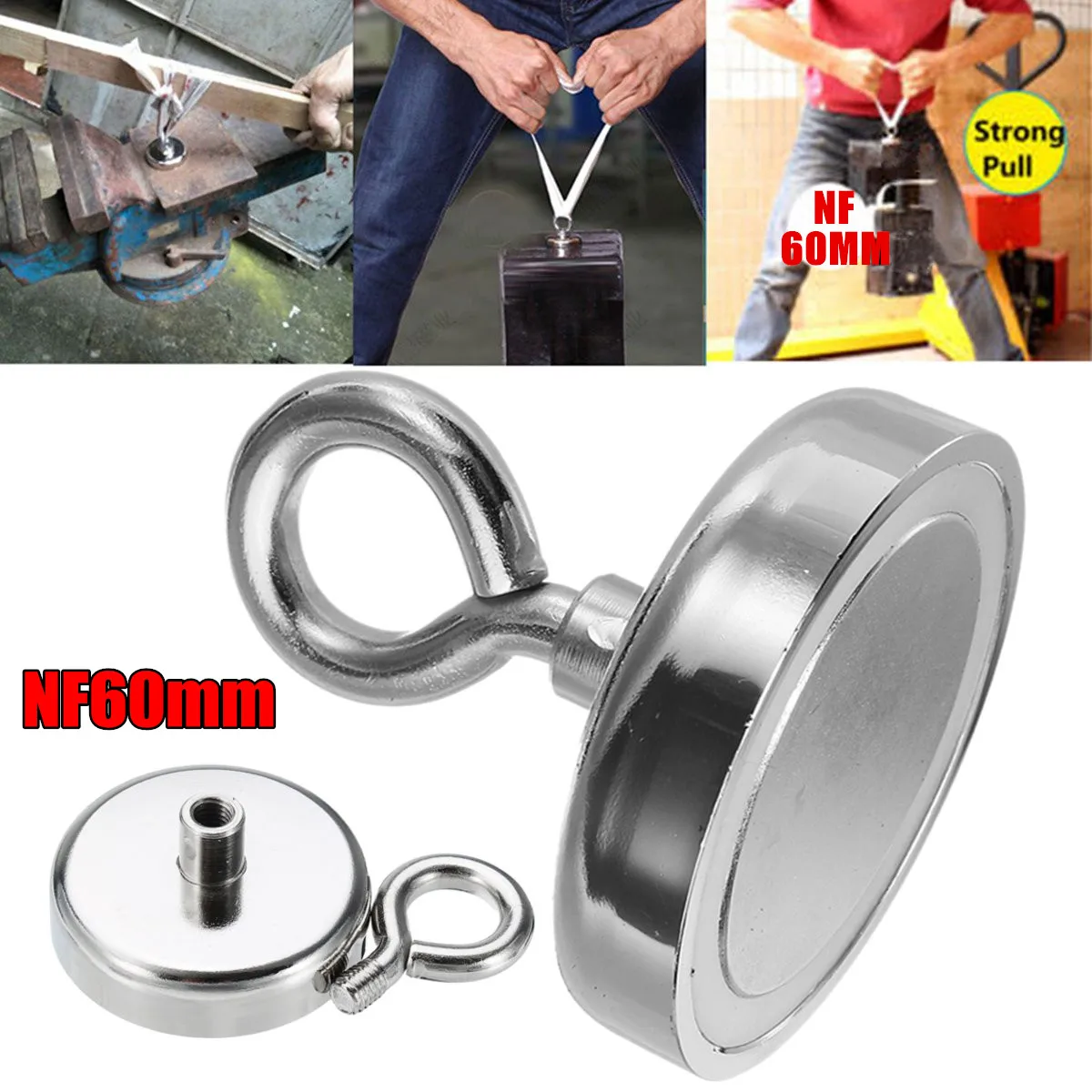 

60mmx66mm 113kg Neodymium Recovery Magnet Metal Detector Claw Hook Magnet