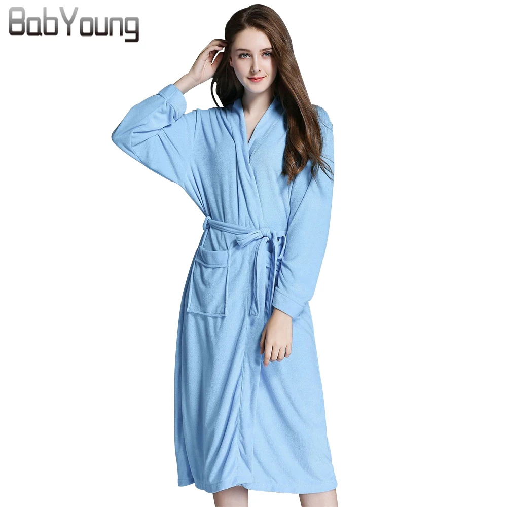 BabYoung 2018 Women Robes Morningdress Cotton Polyester Bath Robes Long
