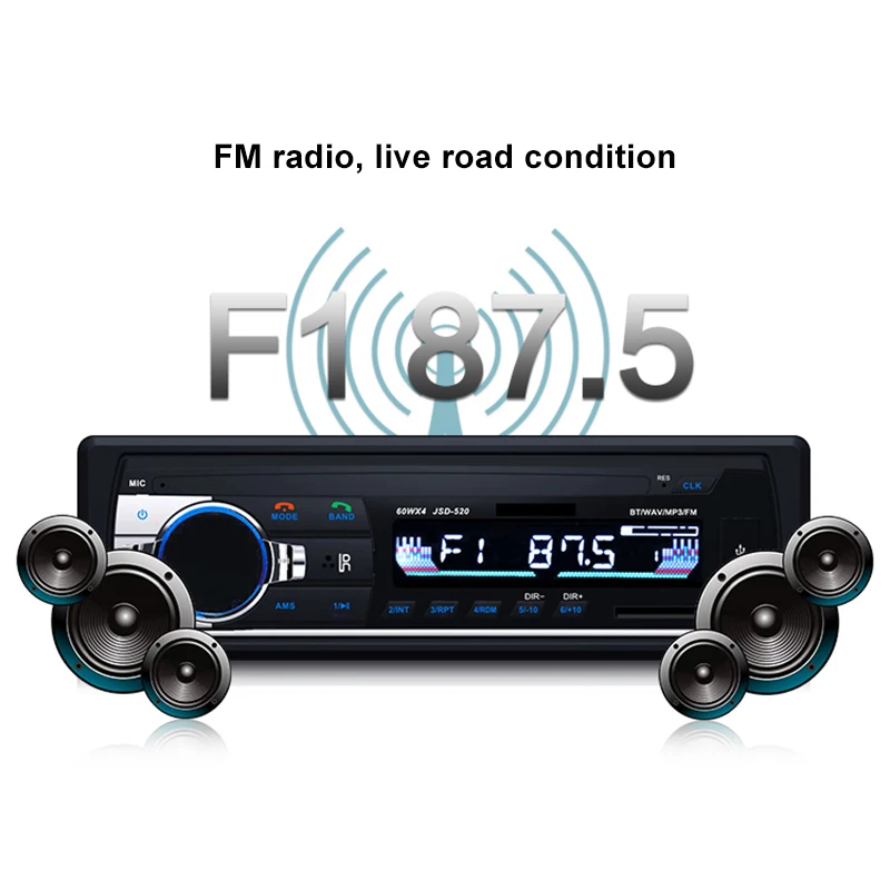 Kebidumei 12 V, Bluetooth, FM радио, MP3 Радио Аудио плеер 5V Зарядное устройство USB SD AUX электроника для автомобиля сабвуфер 1 DIN jsd-520 для автомобильной стереосистеме