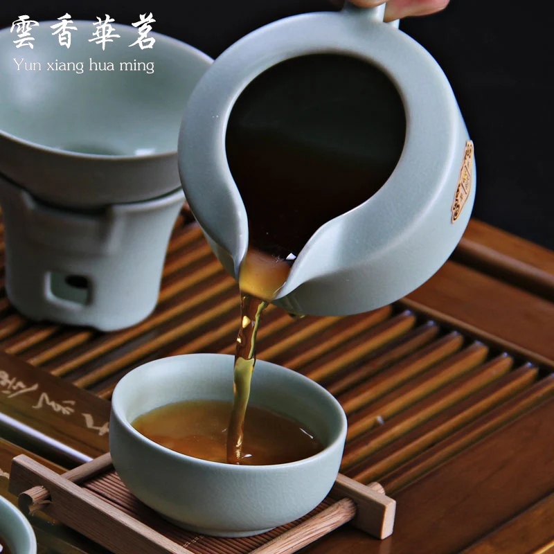 Kung Fu tea set of small household wood tray ceramic teapot cup set Ruyao