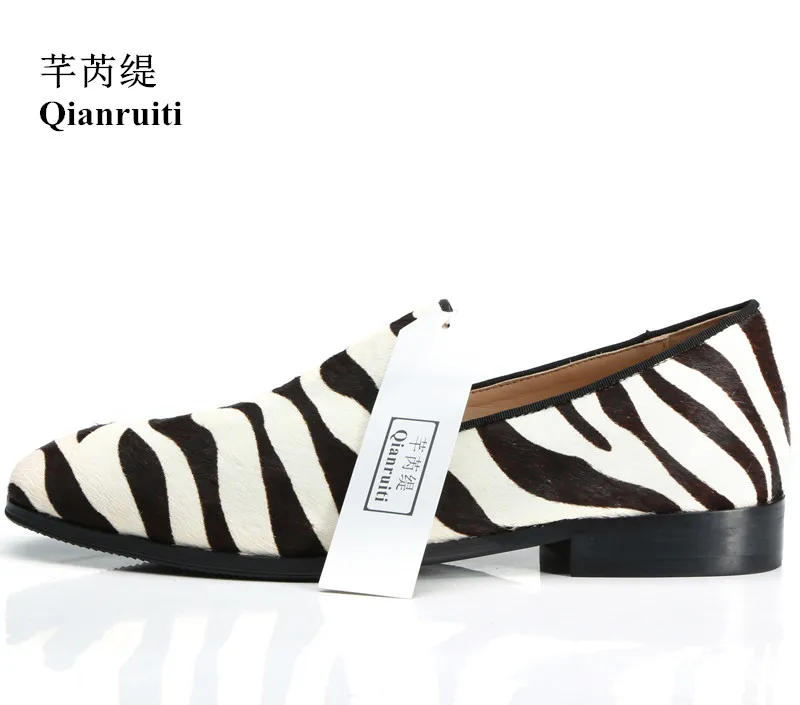 Qianruiti/Мужская обувь ручной работы из конского волоса; Повседневная обувь без застежки с зеброй для выпускного; модная дизайнерская повседневная обувь для мужчин; EU39-47