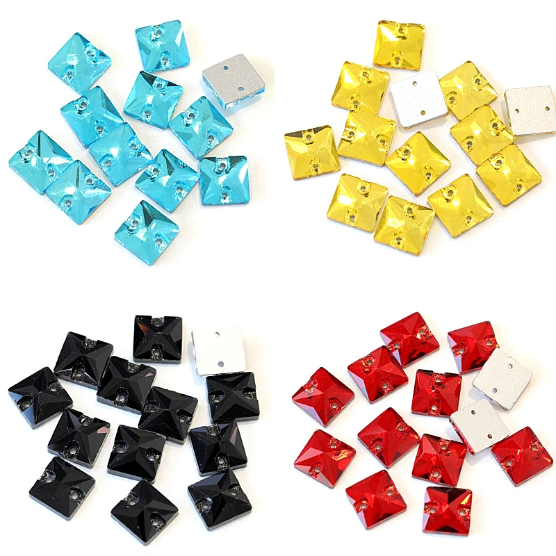 

10mm 12mm Mulitcolors Square Glass Sew On Rhinestones Sew-On Rhinestones Flatback Crystal Sewing Rhinestone For Dress B3541