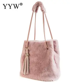 

Winter Plush Tassels Women Shoulder Bag Warm Designer Hairy Handbags Fur Crossbody Messager Bag Ladies Sac A Main Bolsa Feminina