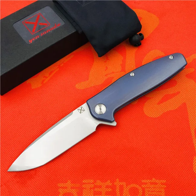 Yon Xanadu YX-750,, нескользящий серый титановый нож с титановой ручкой, VG-10, охотничий карманный нож для выживания на открытом воздухе, EDC - Цвет: blue