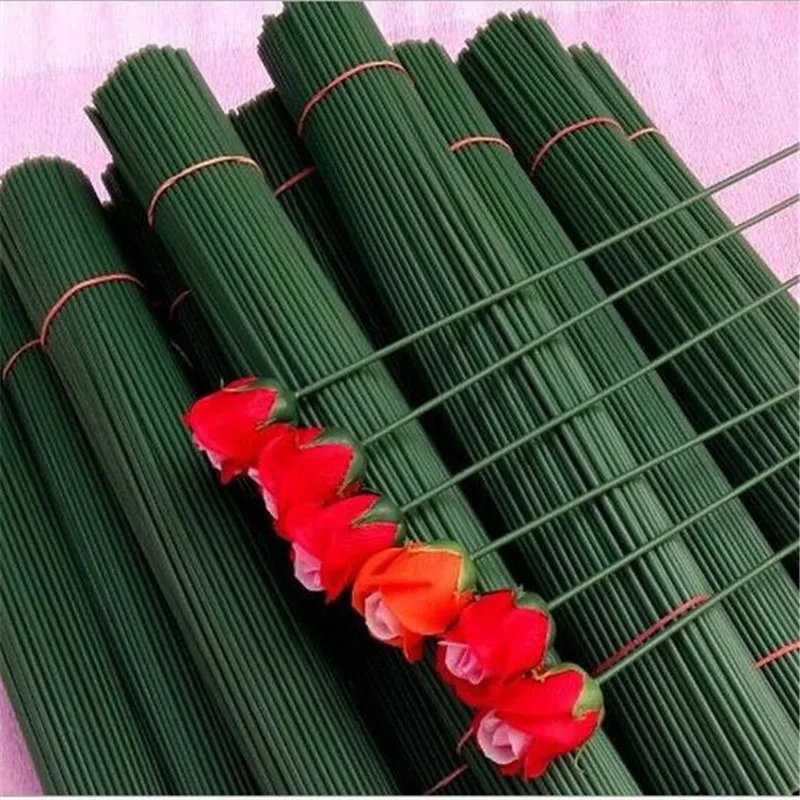 

10pcs 40cm 2# Green paper/pvc cover Holding Rose Flowers handle Stems DIY Stocking Flower Branches Artificial Florist Crafts