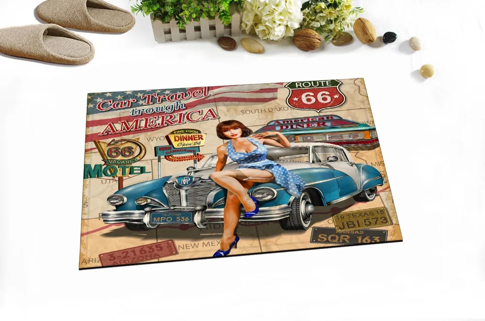 LB 60*40 винтажный Route 66 автомобильный холодный белый и черный 3D коврик для ванной