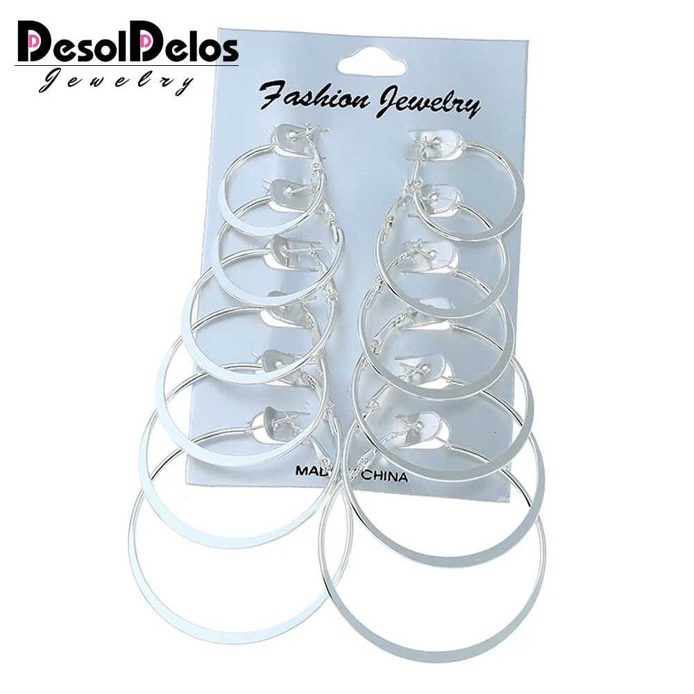 

6 Pcs/Set Steampunk Gold Color Big Hoop Earrings Simple Style Earring High Quality Engagement Gift Jewelry Brinco 2019