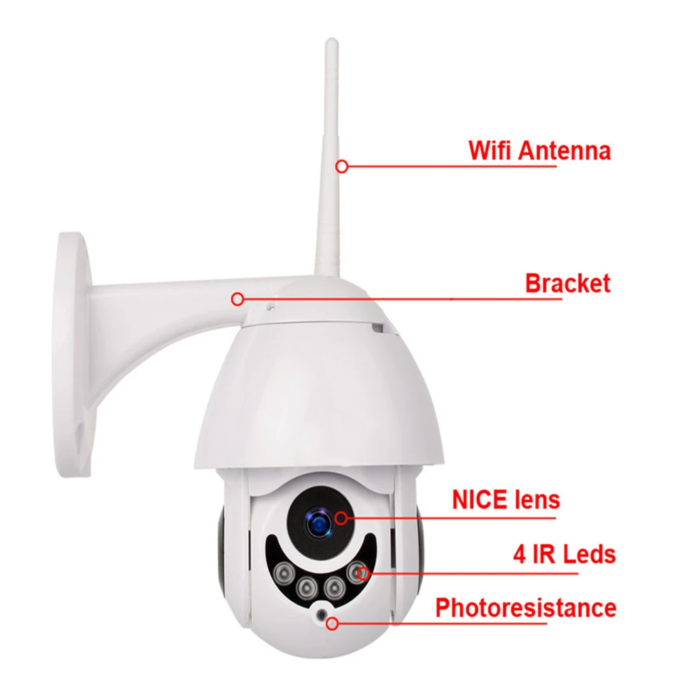  2MP Esterno IP PTZ TELECAMERA Macchina Fotografica di WIFI H.265 3.6 millimetri Lens ONVIF Due Modi