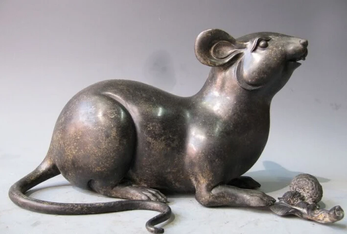 

fast shipping USPS to USA S2661 Chinese Folk Refined Pure Bronze Copper Carved lovely mouse rat Statue Sculpture