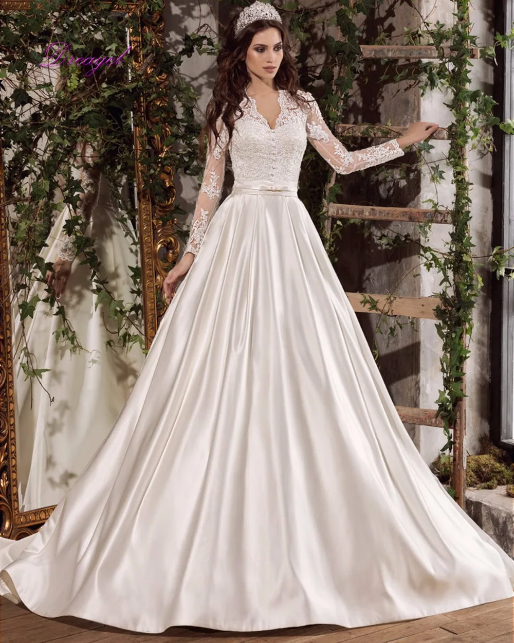 Popular Long Sleeve Satin Wedding DressBuy Cheap Long