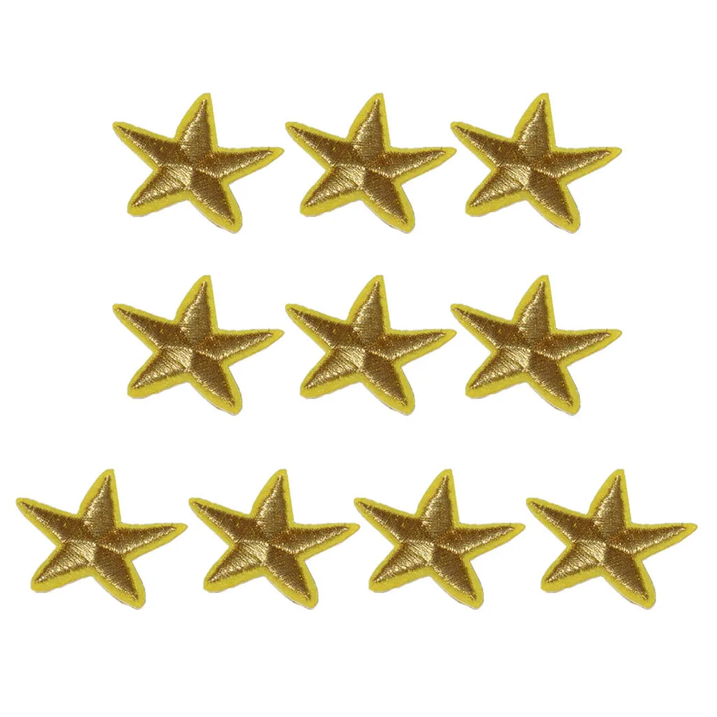 Gold 10 Packs Fabric Stars Iron-On Fabric Transfer Star Patches for Jacket Clothing Hats