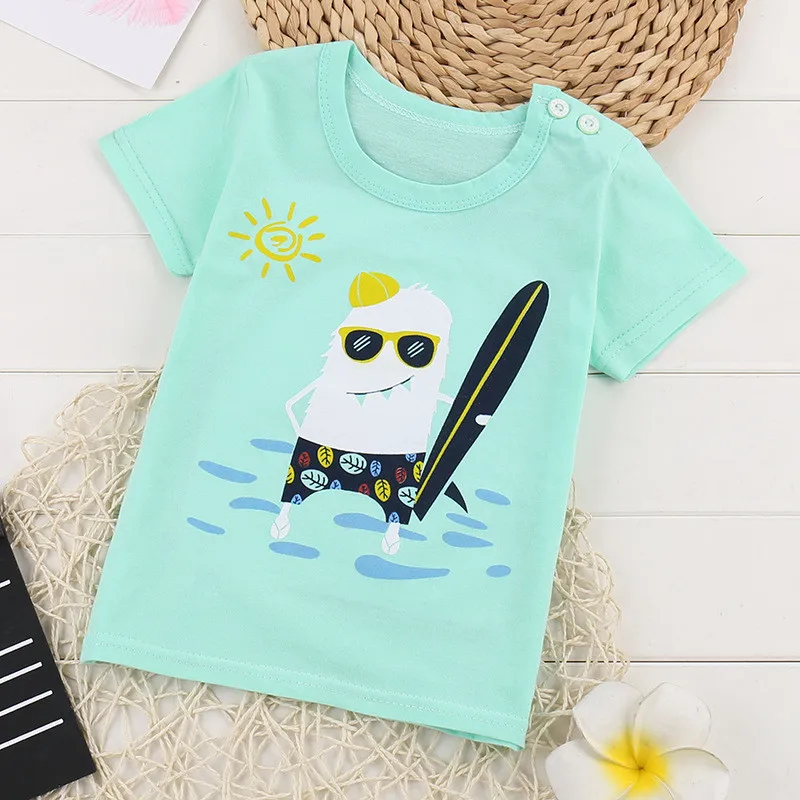 Летняя футболка для маленьких мальчиков, хлопковые топы с рисунком машины, футболки для мальчиков и девочек, детская верхняя одежда, топы - Color: Khaki