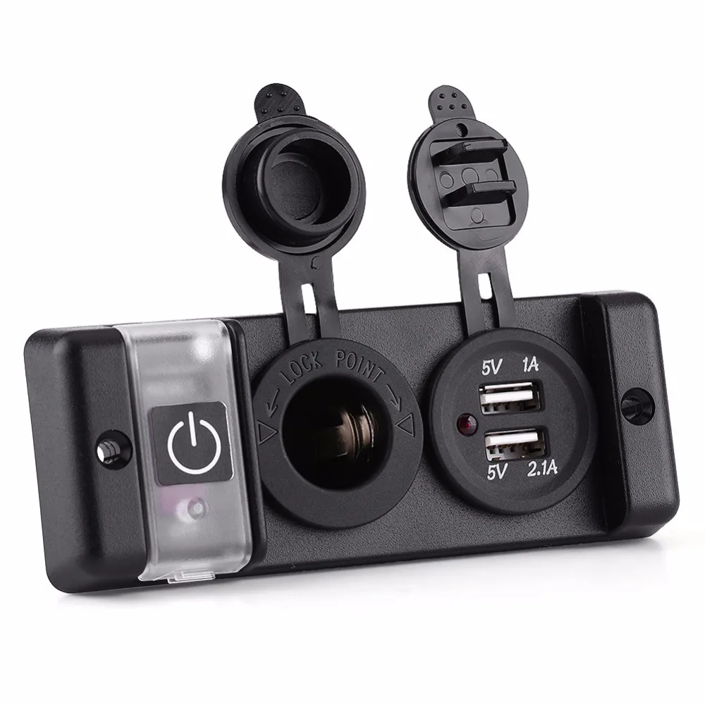 

12V Car RV Marine Boat Waterproof Cigarette Lighter Dual USB Power Socket Switch Panel