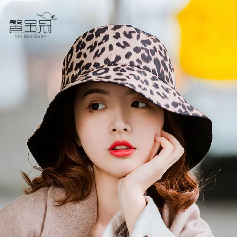 

Leopard print double-sided fisherman's hat summer new hundred sunscreen hat hood casual sun hats wholesale