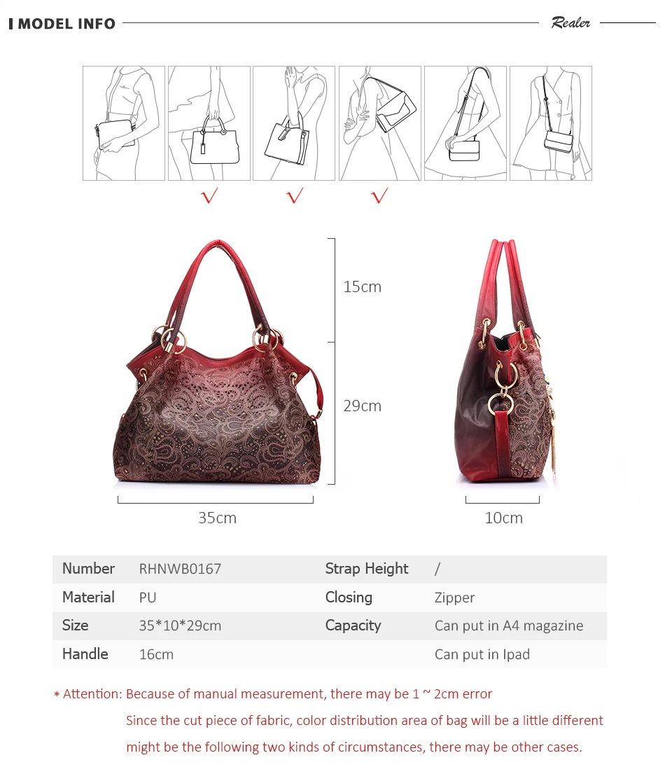 REALER Брендовая женская сумка, открытая сумка с эффектом омбре, цветочный принт, сумки на плечо, Дамская pu кожаная сумка-тоут, красный/серый/синий