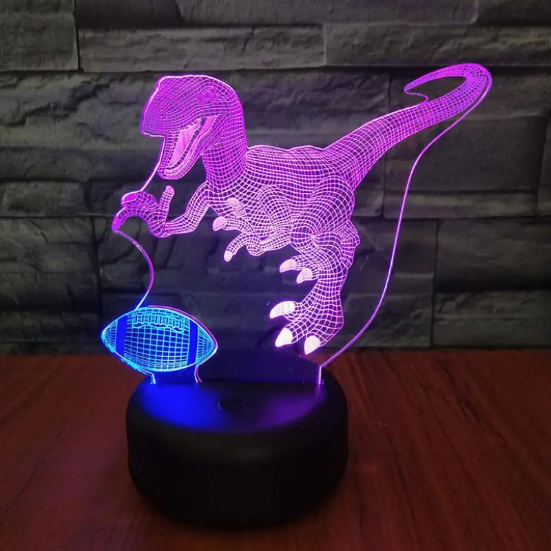 Регби динозавр Led 3d ночник визуальный творческий красочный лампа управления