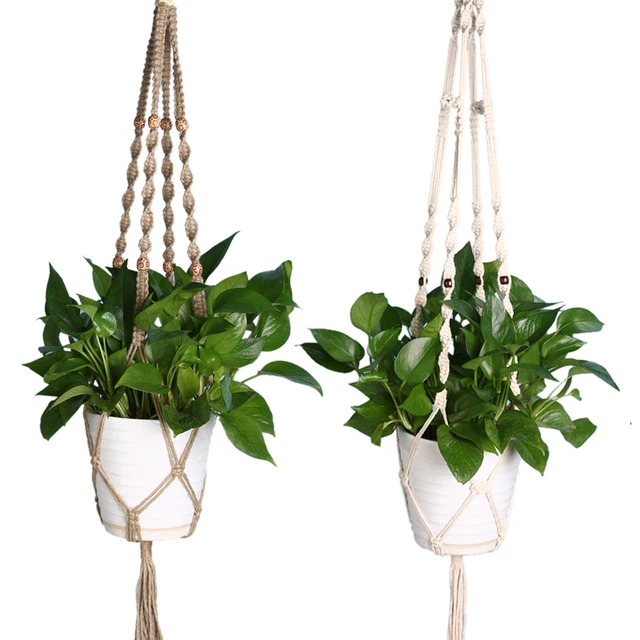 Vintage Knotted Plant Hanger Basket Flowerpot Holder Macrame Lifting Rope