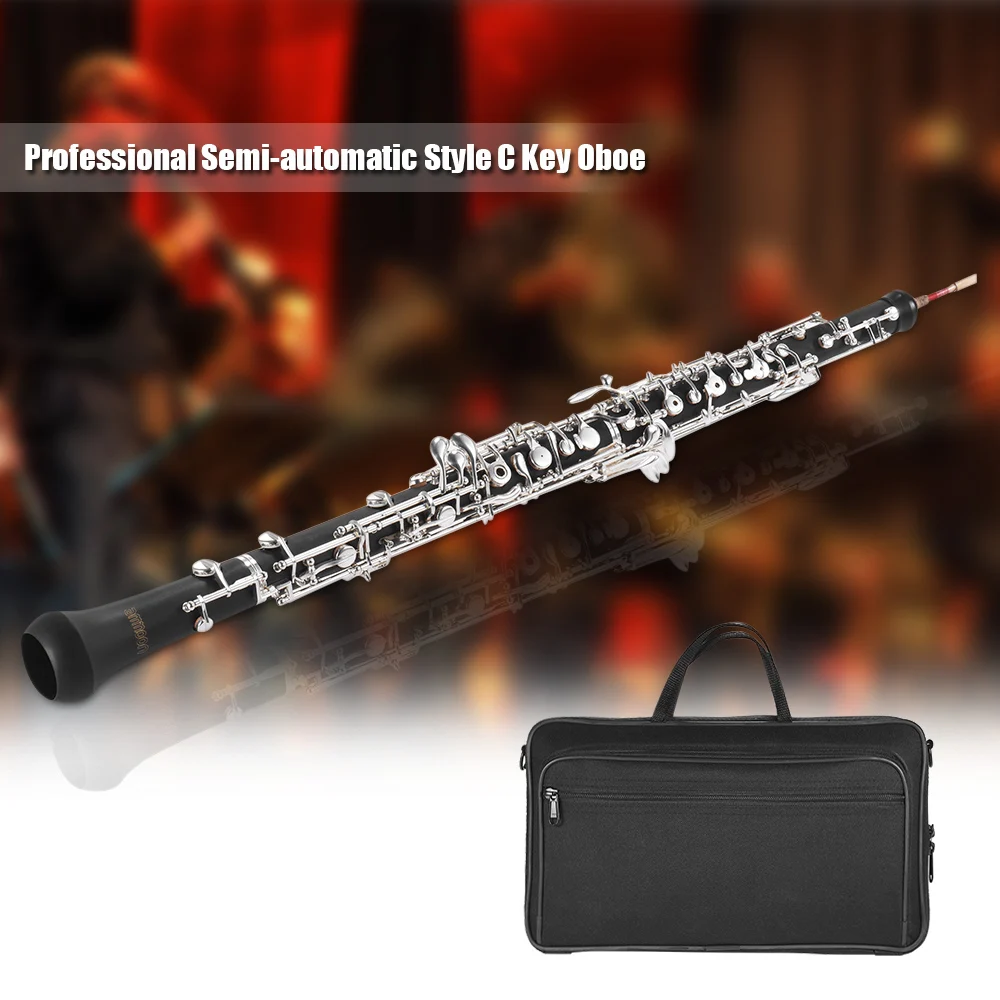 ammoon Professional C Key Oboe Semi-automatic Style Silver Plated Keys Woodwind Instrument clarinet accessories with Case