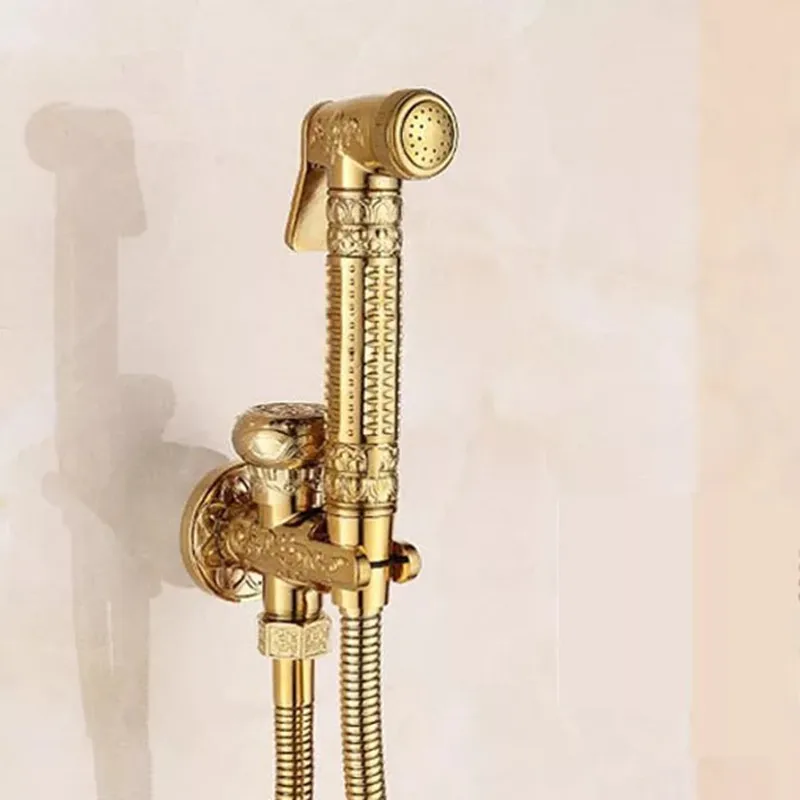 LIUYUE Bidets Faucets Antique Floral Pattern Brass Single Cold Wall Handheld Hygienic Shower Spray Wash Bathroom/Toilet Faucets