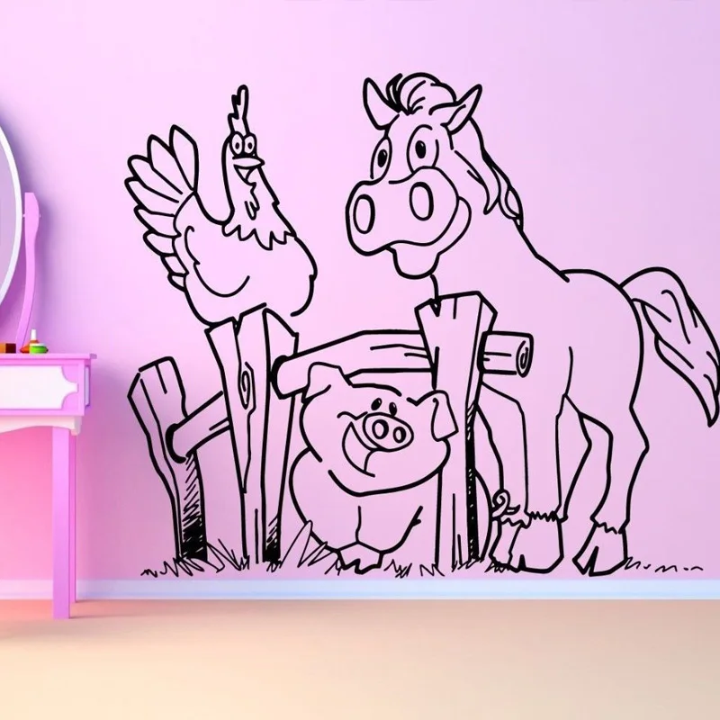 Farm Animals Pig Horse Removable Wall Decals Nursery Kids Room Cartoon