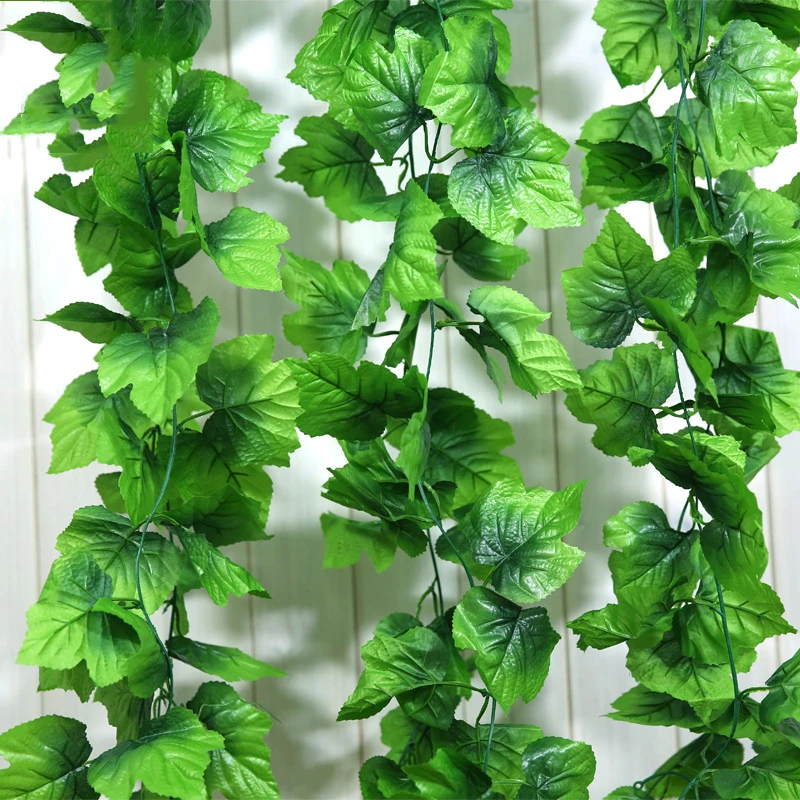 人工緑のツタの葉の花輪 2 4m 偽のつる植物 花 家の装飾 プラスチック製の人工花 籐の鎖 造花 ドライフラワー Aliexpress