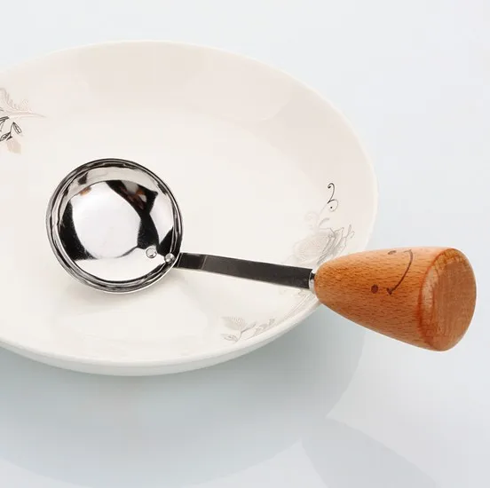 1PC Cute UXCELL Kitchenware Cooking Wood Smile Face Handle Stainless Steel Soup Spoon Ladle KX 226