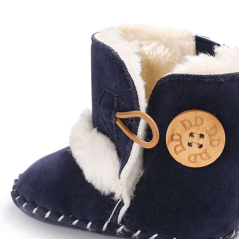 Baby Warm Snow Boots Boy Girl Winter Cotton Fabric Buckle Strap Flat With Plush Lining Rubber Outsole Non-slip Shoes