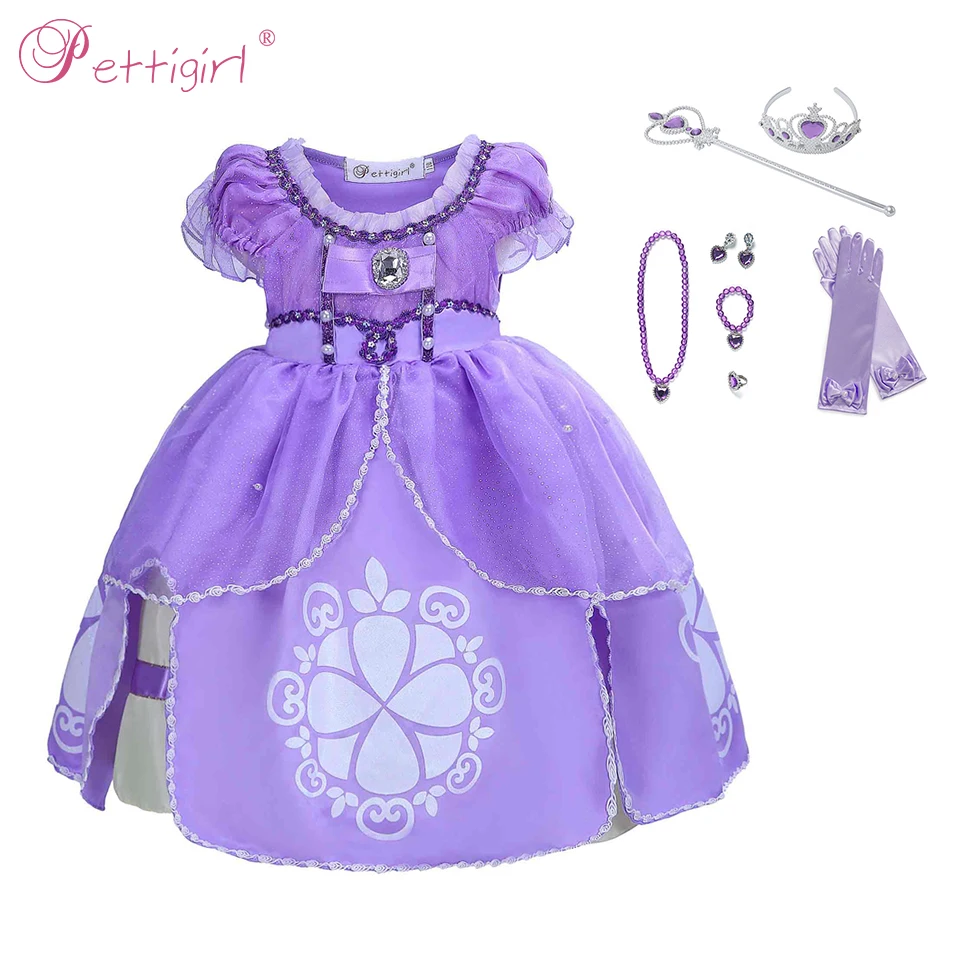 Pettigirl/костюмы принцессы Софии для девочек 5 слоев с блестками Fantasia Vestidos