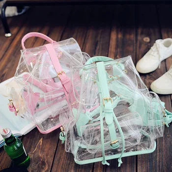 

2019 NEW cute Clear Plastic See Through Transparent Backpack women girl student travel Bag satchel PVC School Book bag