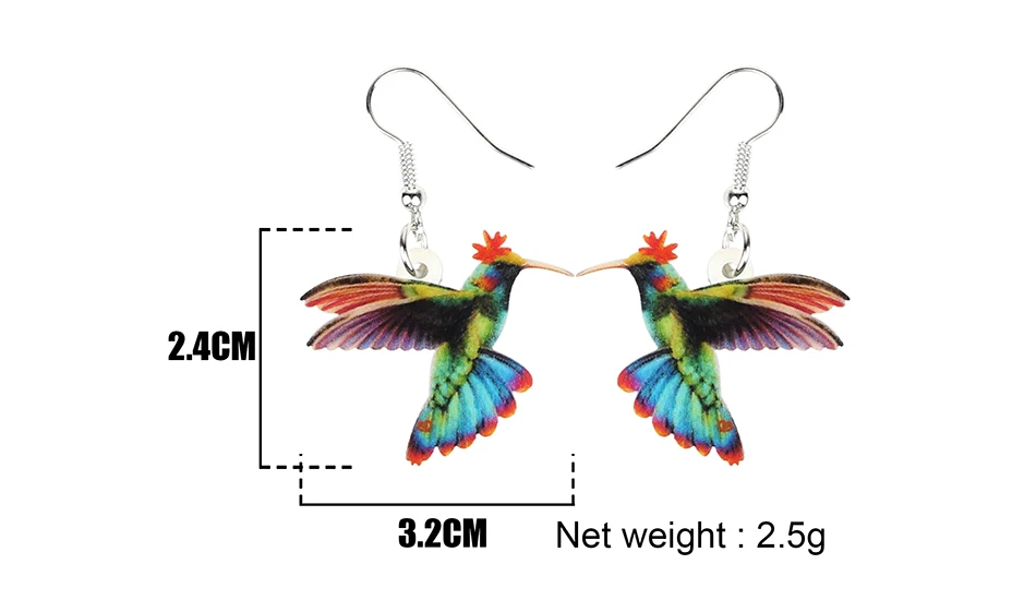 WEVENI акриловые летающие зеленые серьги с колибри, женские украшения со стразами в виде животных для девочек, девушек, подростков, детей, прелести, много подарков