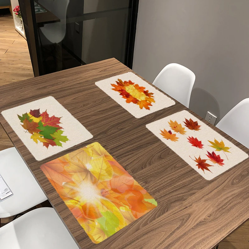 

Retro Pope Style 42x32cm Printed Maple Leaf Autumn Solid Table Placemat Towel Towel Tea Coffee Table Decoration Western Mat