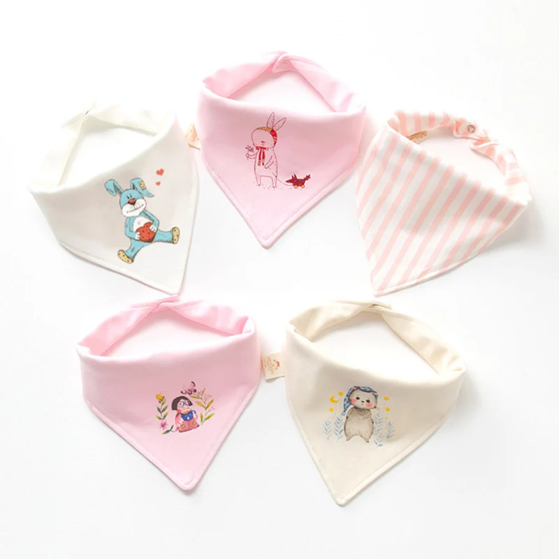 

5Pcs/Lot Cute Newborn Baby Bibs Cartoon Print Animal Triangle Burp Cloth Toddler Infant Soft Cotton Feeding Saliva Towel Bandana