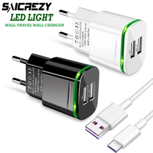 Двойное зарядное устройство USB для телефона huawei P30 P20 mate 20 Pro светодиодный светильник настенное зарядное устройство для Xiaomi mi 9 9T Red mi Note 7 type C Cable