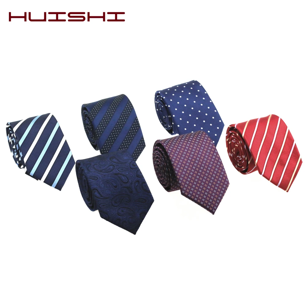 HUISHI 7 см мужские галстуки подарок синий модный галстук в горошек жаккардовый тонкий галстук бизнес красный фиолетовый черный полосатый галстук для мужчин подарок