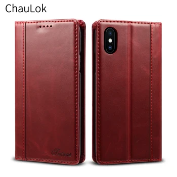 

ChauLok Genuine Calf Leather Phone Case for iPhone XR XS Max X 10 7 8 Plus Wallet Ultra Thin Bag Card Slot Stand Flip Cover