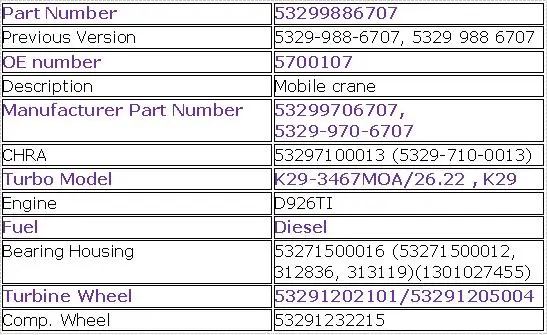 K29 53299886707 53299706707 TURBO 5700107 53299886406