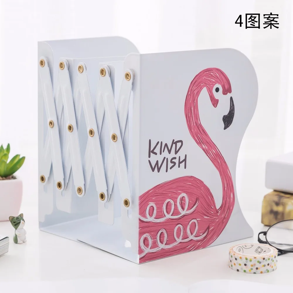 Desktop ajustável metal flamingo bookends não-skid expansão
