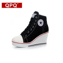 Schwarz Weiß Frauen Schuhe Plattform 2016 Versteckte Keil Stiefel Schuhe für Frauen High Heel Top Beiläufige Schuhe Damen 35-41
