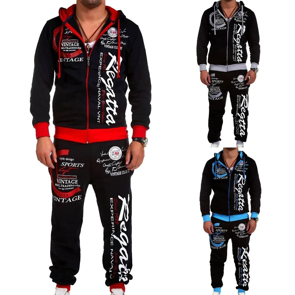 

ZOGAA New Men's Casual Tracksuit Two Piece Set Unique Letter Printed Hooded Sports Set Male Sweat Suit