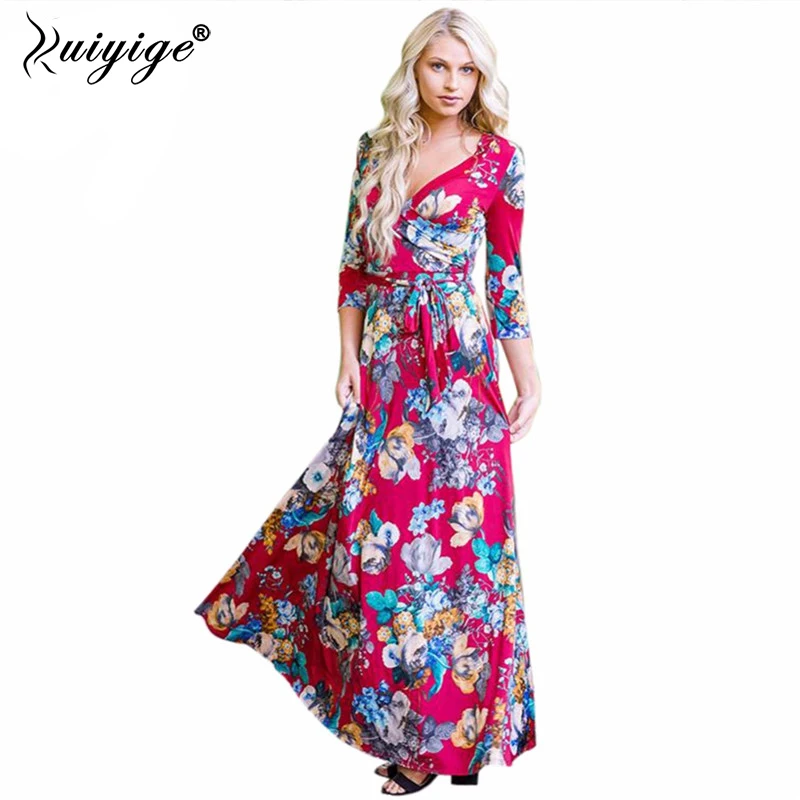 2017 Ruiyige Women Maxi Long Dress Vintage Floral Printed Dresses V ...