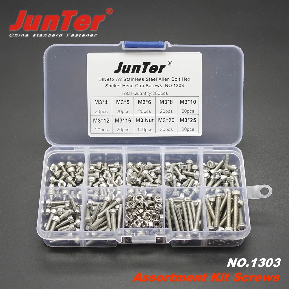 

280pcs M3 (3mm) A2 Stainless Steel DIN912 Allen Bolts Hex Socket Head Cap Screws With Hex Nuts Assortment Kit NO.1303