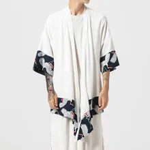 Мужской летний хлопковый и льняной лоскутный Длинный плащ-Тренч японское кимоно кардиган мужской винтажный юката Необычный дизайнерский плащ