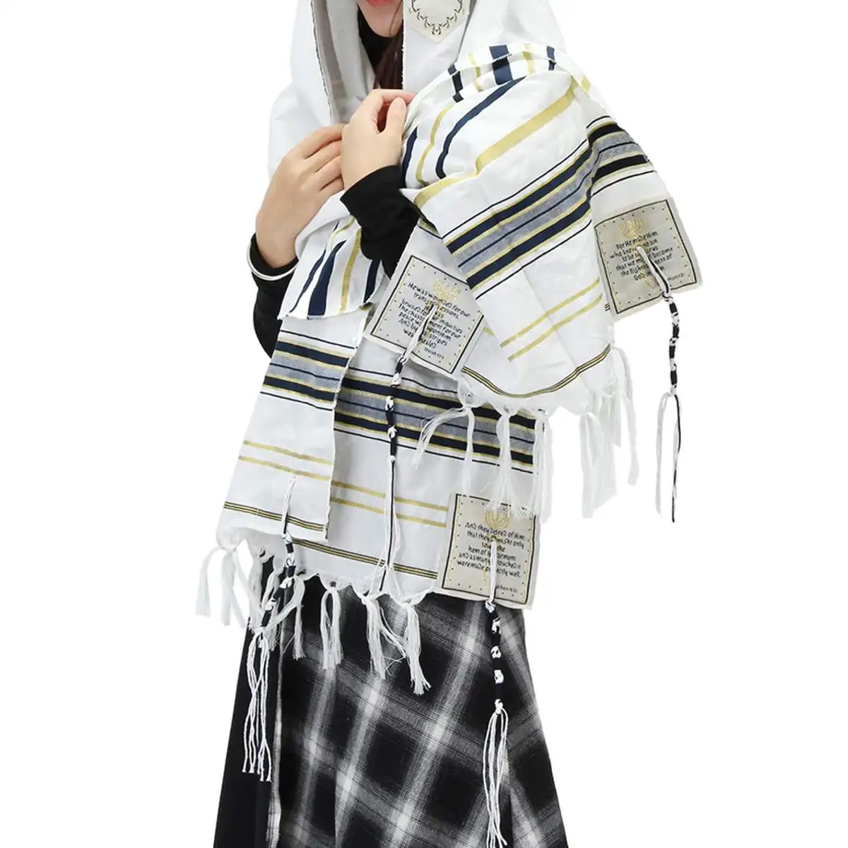 Зимний женский шарф, мусульманский, еврейский, Tallit, молитвенная шаль, синяя и Золотая Полоска, молитвенная шаль и сумка, молитвенные шарфы, 175X50 см