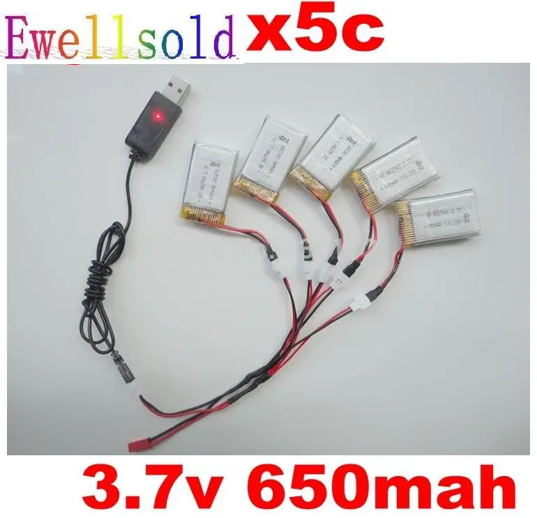 Аккумулятор 3 7 в 650 мАч 20c + зарядное устройство с USB кабелем для дрона X5C X5 X5SC X5SW 1 2 4G