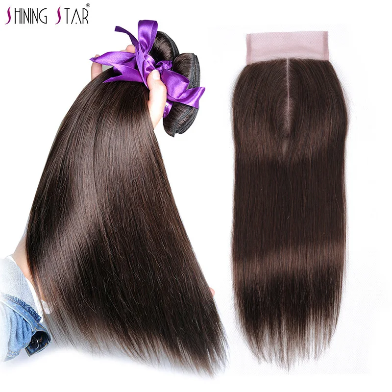 Shining Star Colored 4 Peruvian Hair Bundles With Closure Straight Light Brown Bundles With Closure Human Hair Weaves Non Remy