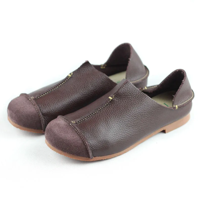 

Hand-made Genuine Leather Flat Shoes Woman Slip on Loafers Ladies Flat Shoes Mori Girl Style Brand Designer Driving shoes
