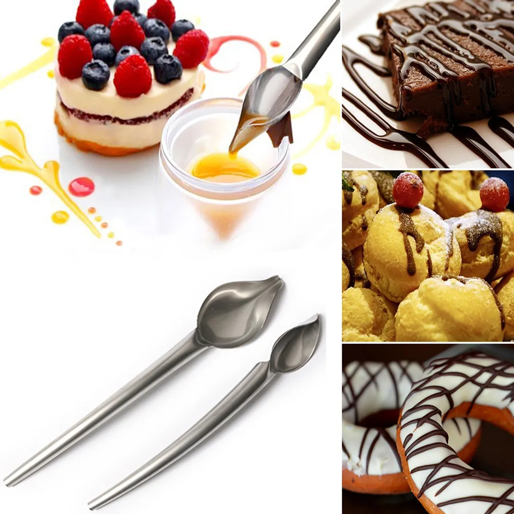 

2Pcs Chocolate Creams Pencil Filter Spoons Decorating Spelling Spoon Cake Decoration Metal Baking Pastry Tools z0401#G20